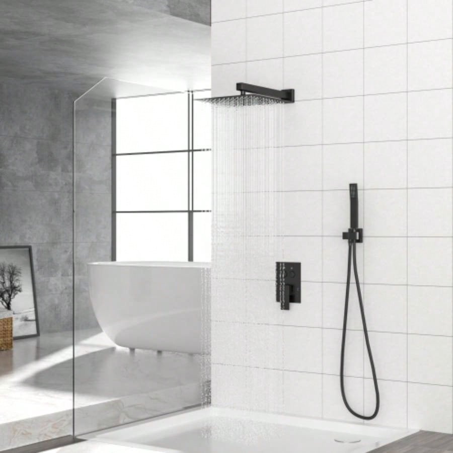 Dual Shower - 10 Inch Wall Mounted Square Shower System with Rough - in, Matte black