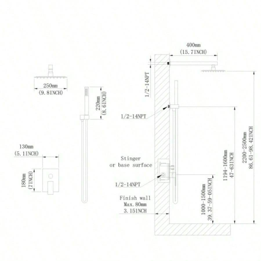 10 inch Shower Bathroom Luxury Rain Mixer Shower Complete Combo Set Wall Mounted