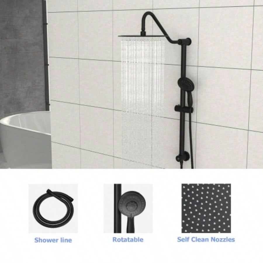 10 Inch Shower System with 5 Function Rain Hand Shower, 26.3 Slide Bar Shower Combo, Matte Black