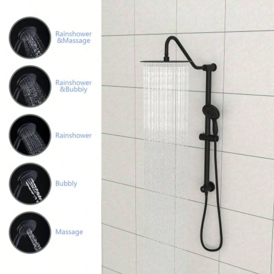 10 Inch Shower System with 5 Function Rain Hand Shower, 26.3 Slide Bar Shower Combo, Matte Black