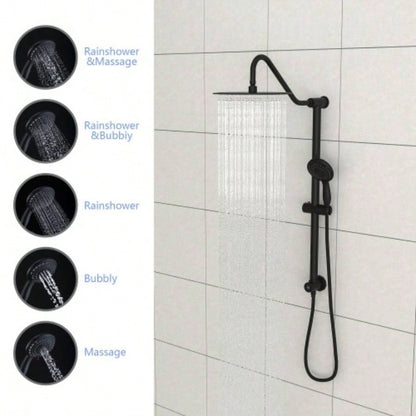10 Inch Shower System with 5 Function Rain Hand Shower, 26.3 Slide Bar Shower Combo, Matte Black