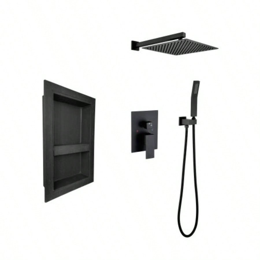 Shower System with Shower, Hand Shower, Hose, Trim, Lever Handles and Niche