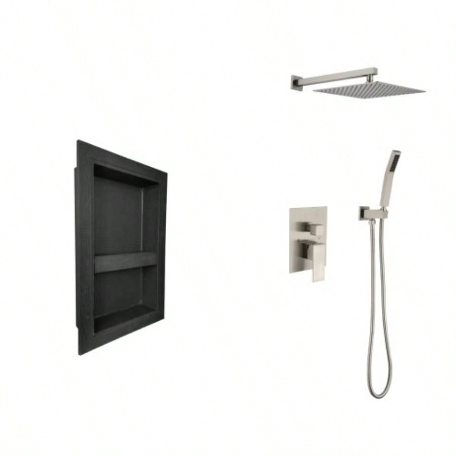 Shower System with Shower, Hand Shower, Hose, Trim, Lever Handles and Niche