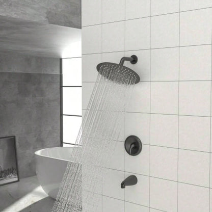 10 Round Rain Shower Systems with Waterfall Tub Spout, Matte black, Wall Mounted shower