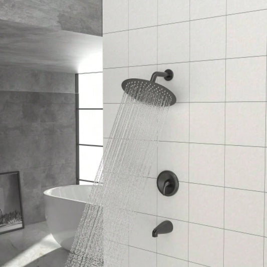 10 Round Rain Shower Systems with Waterfall Tub Spout, Matte black, Wall Mounted shower