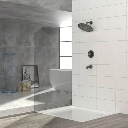 10 Round Rain Shower Systems with Waterfall Tub Spout, Matte black, Wall Mounted shower