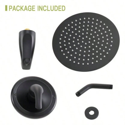 10 Round Rain Shower Systems with Waterfall Tub Spout, Matte black, Wall Mounted shower