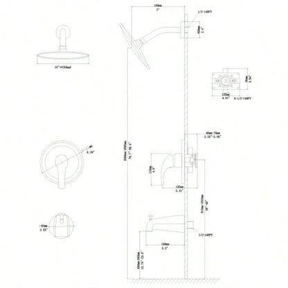 10 Round Rain Shower Systems with Waterfall Tub Spout, Matte black, Wall Mounted shower