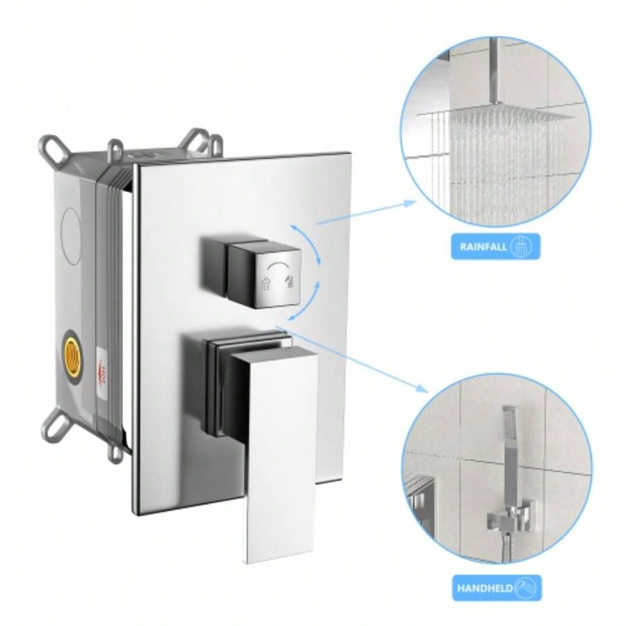 Dual Shower - 12 Inch Ceiling Mount Square Shower System with Rough - in,