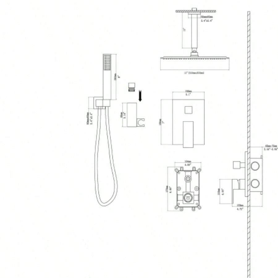 Dual Shower - 12 Inch Ceiling Mount Square Shower System with Rough - in,