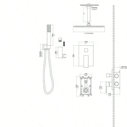 Dual Shower - 12 Inch Ceiling Mount Square Shower System with Rough - in,