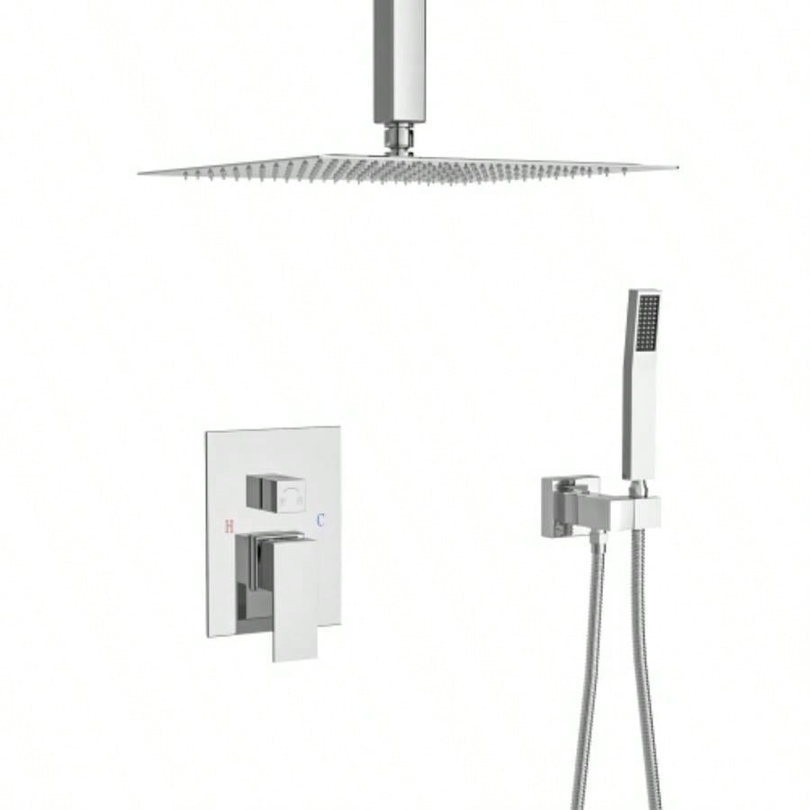 Dual Shower - 12 Inch Ceiling Mount Square Shower System with Rough - in,