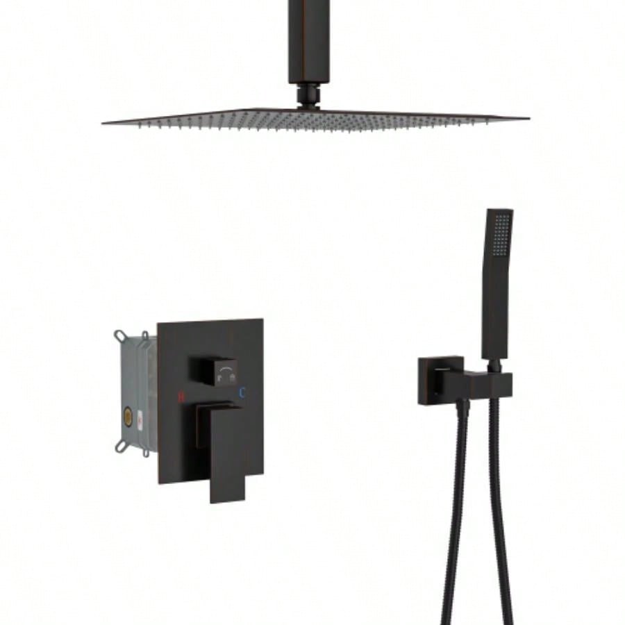 Dual Shower - 12 Inch Ceiling Mount Square Shower System with Rough - in,