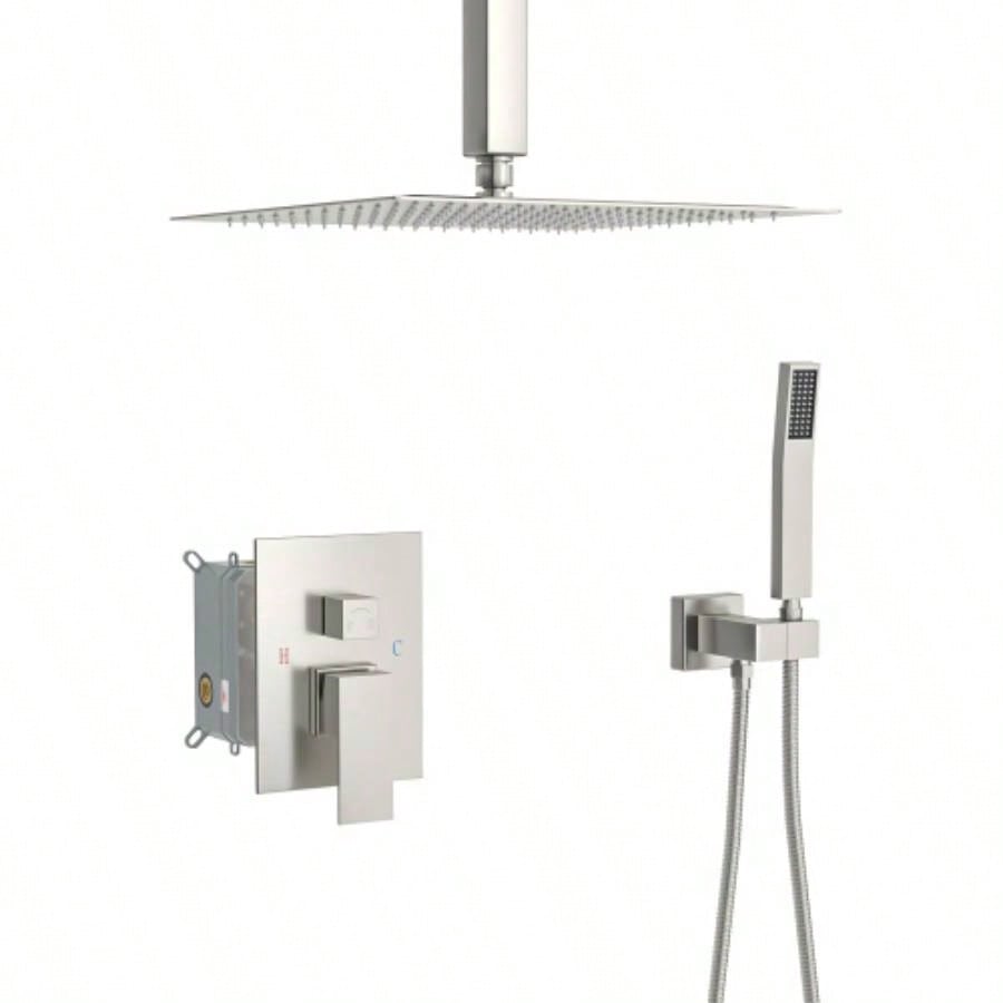 Dual Shower - 12 Inch Ceiling Mount Square Shower System with Rough - in,