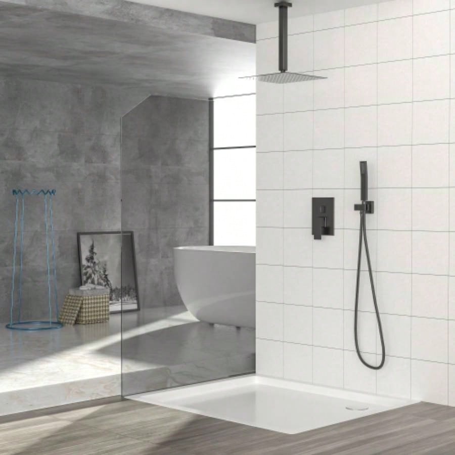 Dual Shower - 12 Inch Ceiling Mount Square Shower System with Rough - in,