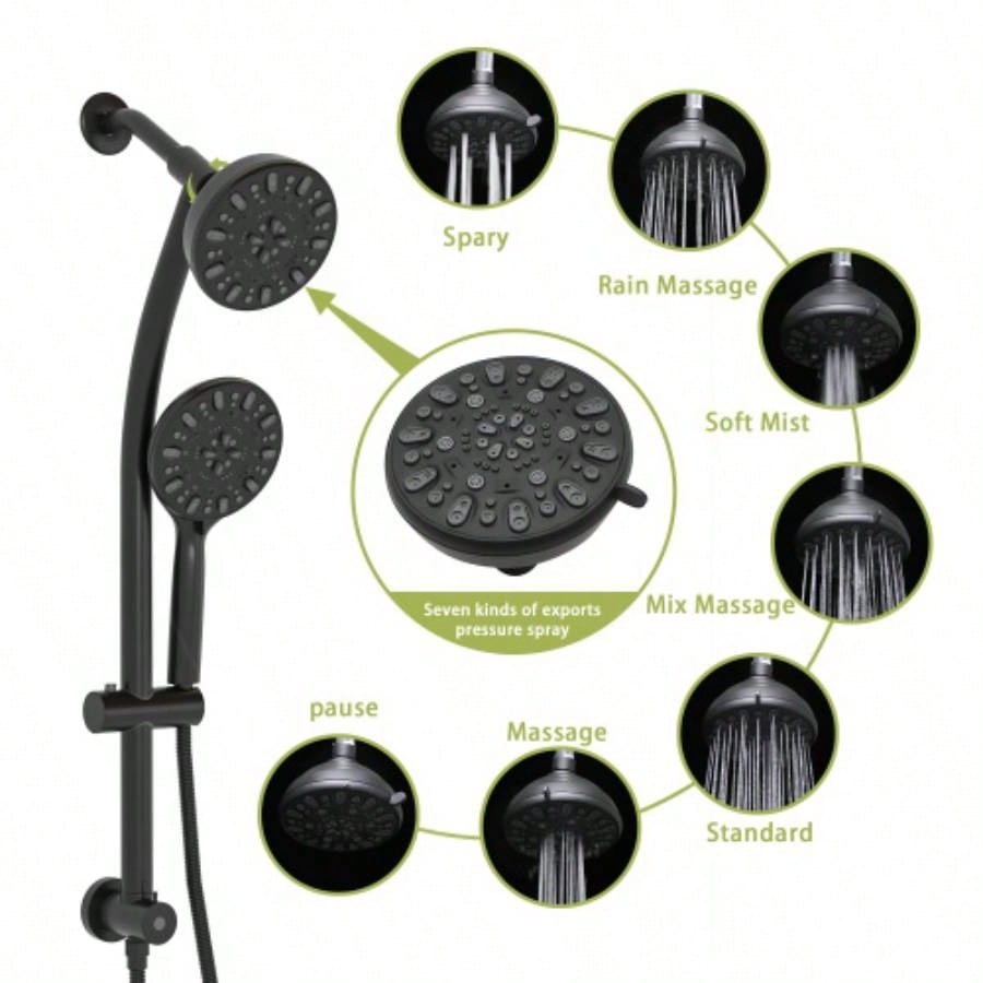 Multi Function Dual Shower - Shower System with 4. Rain Showerhead, - Function Hand Shower, Adjustable Slide Bar, Matte Black