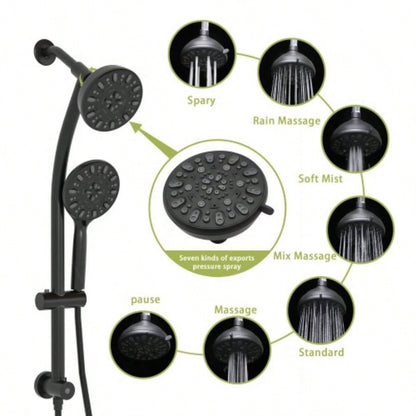 Multi Function Dual Shower - Shower System with 4. Rain Showerhead, - Function Hand Shower, Adjustable Slide Bar, Matte Black
