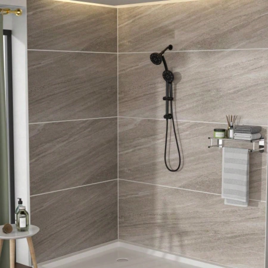 Multi Function Dual Shower - Shower System with 4. Rain Showerhead, - Function Hand Shower, Adjustable Slide Bar, Matte Black