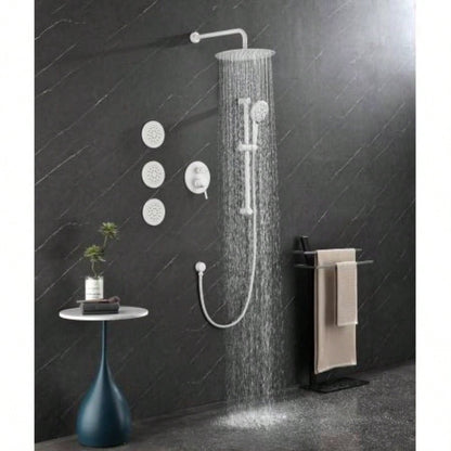Shower System with Shower, Hand Shower, Slide Bar, Bodysprays, Shower Arm, Hose, Trim, and Lever Handles