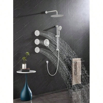 Shower System with Shower, Hand Shower, Slide Bar, Bodysprays, Shower Arm, Hose, Trim, and Lever Handles