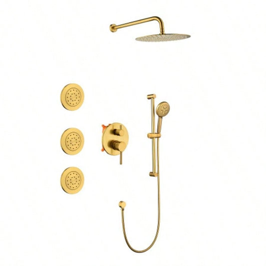 Shower System with Shower, Hand Shower, Slide Bar, Bodysprays, Shower Arm, Hose, Trim, and Lever Handles