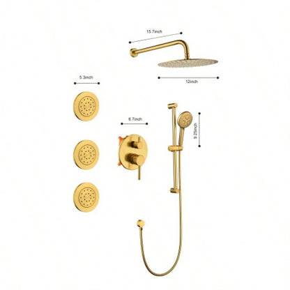 Shower System with Shower, Hand Shower, Slide Bar, Bodysprays, Shower Arm, Hose, Trim, and Lever Handles