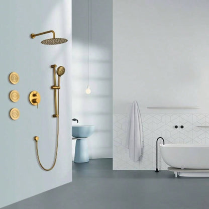 Shower System with Shower, Hand Shower, Slide Bar, Bodysprays, Shower Arm, Hose, Trim, and Lever Handles