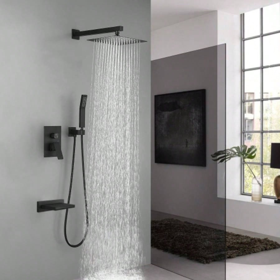 Wall Mounted Bathroom Rain Shower System Set with 10 Rain Shower, Handheld Shower and Tub Spout