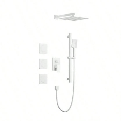 Shower System with Shower, Hand Shower, Slide Bar, Bodysprays, Shower Arm, Hose, Trim, and Lever Handles
