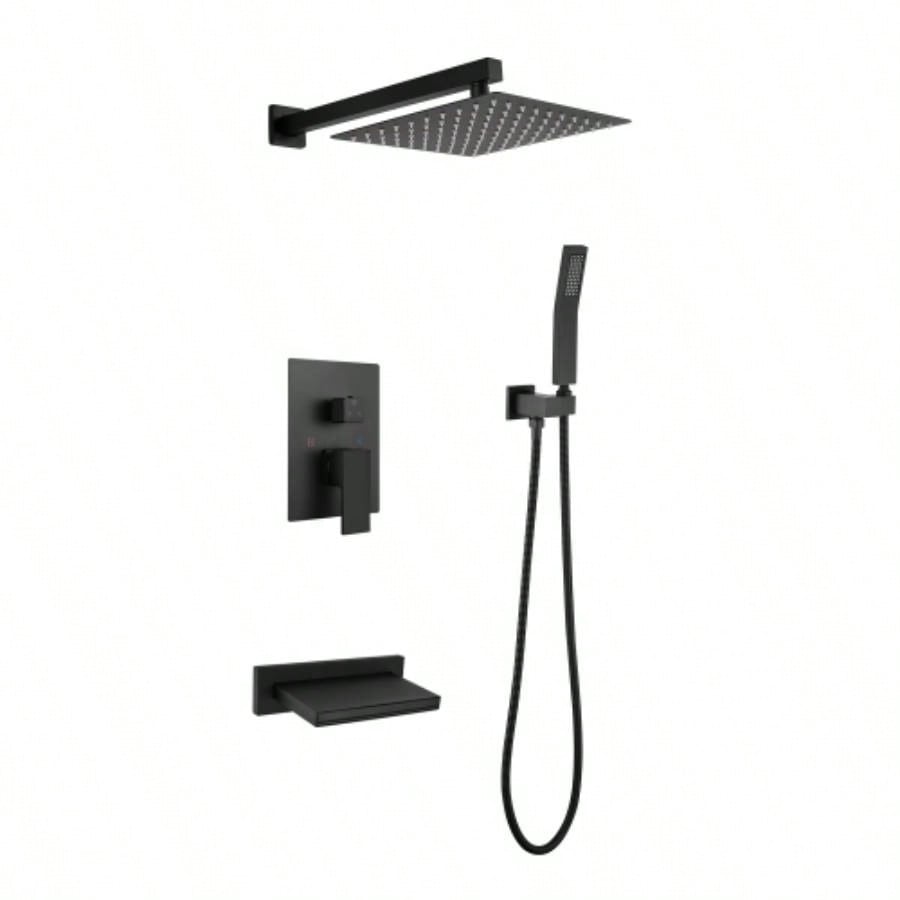 Wall Mounted Bathroom Rain Shower System Set with 10 Rain Shower, Handheld Shower and Tub Spout