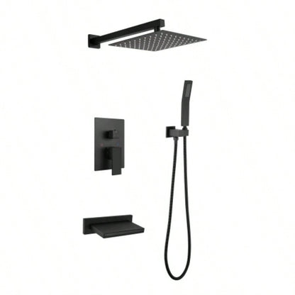 Wall Mounted Bathroom Rain Shower System Set with 10 Rain Shower, Handheld Shower and Tub Spout