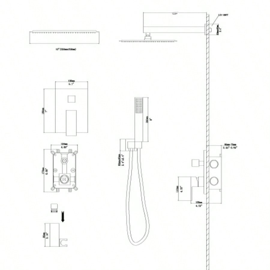 Dual Shower - 10 Inch Wall Mounted Square Shower System with Rough - in,