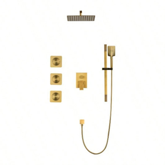 Shower System with Shower, Hand Shower, Slide Bar, Bodysprays, Shower Arm, Hose, Trim, and Lever Handles