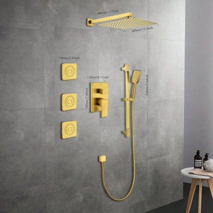 Shower System with Shower, Hand Shower, Slide Bar, Bodysprays, Shower Arm, Hose, Trim, and Lever Handles