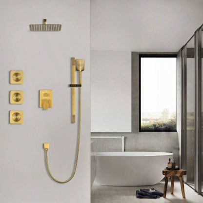 Shower System with Shower, Hand Shower, Slide Bar, Bodysprays, Shower Arm, Hose, Trim, and Lever Handles