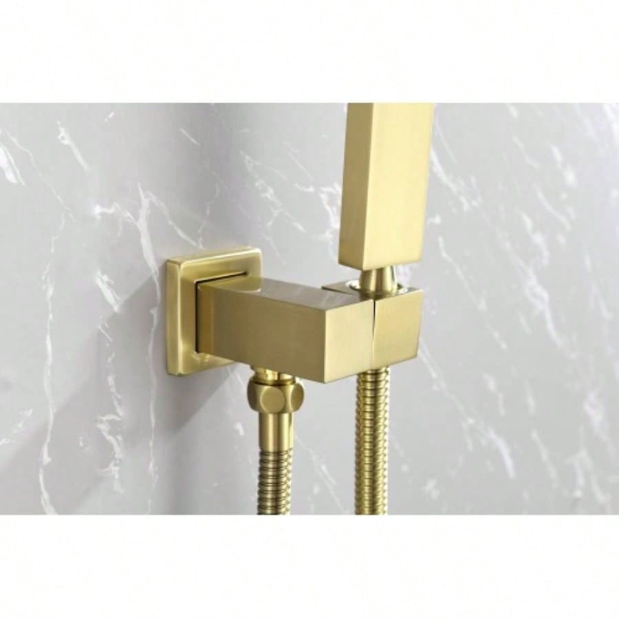 Brushed Gold Shower System, Bathroom 10 Inches Rain Shower with Handheld Combo Set, Wall Mounted High Pressure Rainfall Dual Shower System, Shower Faucet Set with and Trim