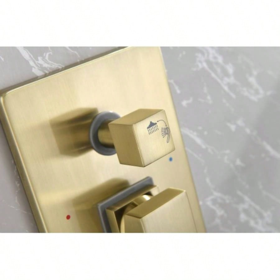 Brushed Gold Shower System, Bathroom 10 Inches Rain Shower with Handheld Combo Set, Wall Mounted High Pressure Rainfall Dual Shower System, Shower Faucet Set with and Trim