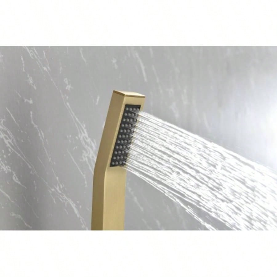 Brushed Gold Shower System, Bathroom 10 Inches Rain Shower with Handheld Combo Set, Wall Mounted High Pressure Rainfall Dual Shower System, Shower Faucet Set with and Trim