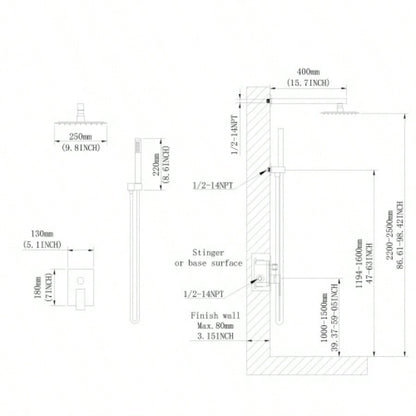 10 inch Shower Bathroom Luxury Rain Mixer Shower Complete Combo Set Wall Mounted