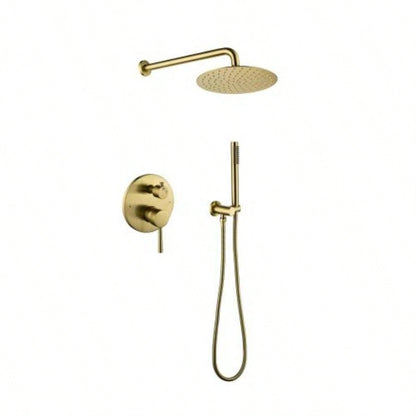 Shower System, Wall Mounted Shower Faucet Set Bathroom with High Pressure 10 Stainless Steel Rain Shower Handheld Shower Set, 2 Way Pressure Balance Shower Kit, Brushed Gold