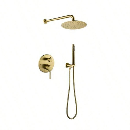 Shower System, Wall Mounted Shower Faucet Set Bathroom with High Pressure 10 Stainless Steel Rain Shower Handheld Shower Set, 2 Way Pressure Balance Shower Kit, Brushed Gold