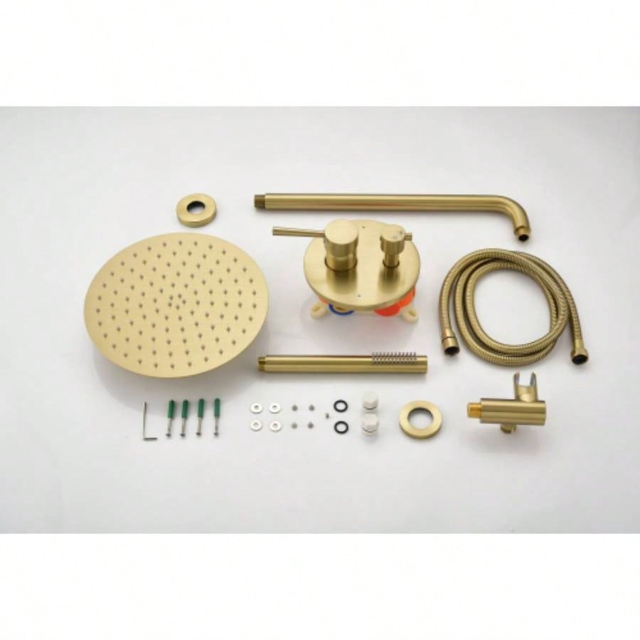 Shower System, Wall Mounted Shower Faucet Set Bathroom with High Pressure 10 Stainless Steel Rain Shower Handheld Shower Set, 2 Way Pressure Balance Shower Kit, Brushed Gold