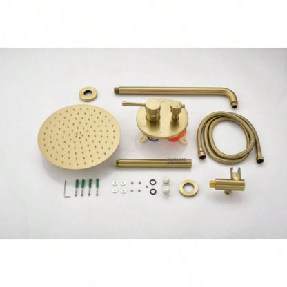 Shower System, Wall Mounted Shower Faucet Set Bathroom with High Pressure 10 Stainless Steel Rain Shower Handheld Shower Set, 2 Way Pressure Balance Shower Kit, Brushed Gold