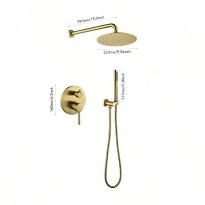 Shower System, Wall Mounted Shower Faucet Set Bathroom with High Pressure 10 Stainless Steel Rain Shower Handheld Shower Set, 2 Way Pressure Balance Shower Kit, Brushed Gold