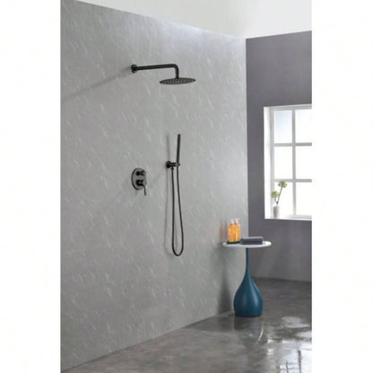 Shower System, Wall Mounted Shower Faucet Set Bathroom with High Pressure 10 Stainless Steel Rain Shower Handheld Shower Set, 2 Way Pressure Balance Shower Kit, Matte Black