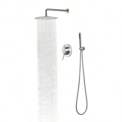 Shower System, Wall Mounted Shower Faucet Set Bathroom with High Pressure 10 Stainless Steel Rain Shower Handheld Shower Set, 2 Way Pressure Balance Shower Kit, Brushed Gold