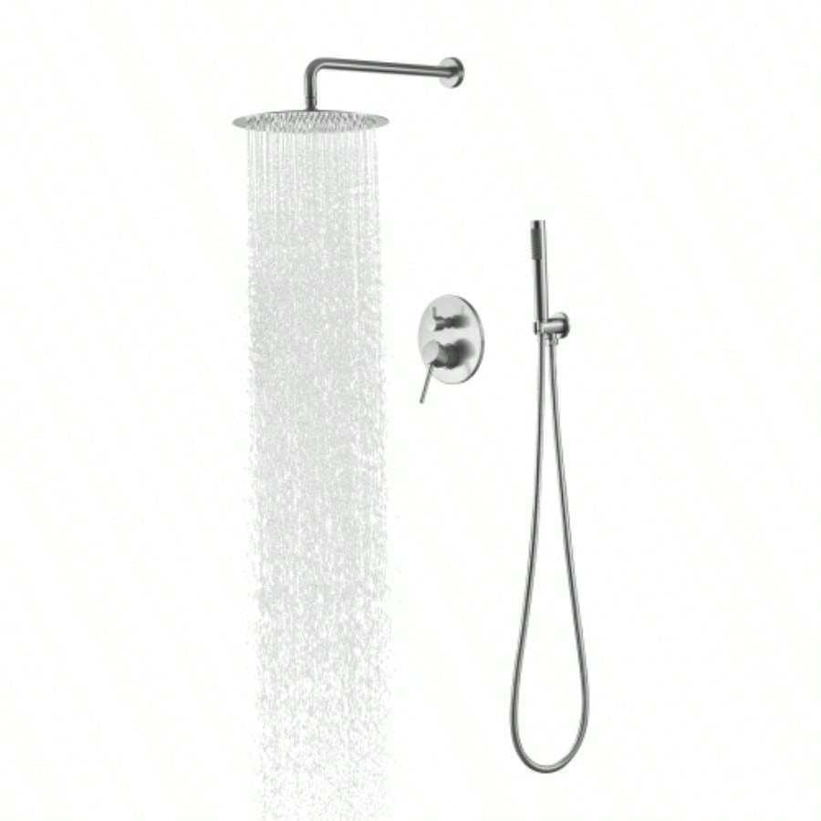 Shower System, Wall Mounted Shower Faucet Set Bathroom with High Pressure 10 Stainless Steel Rain Shower Handheld Shower Set, 2 Way Pressure Balance Shower Kit, Brushed Gold