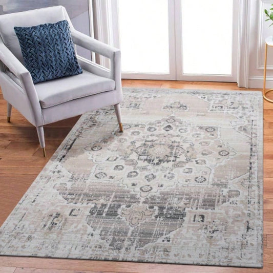 LOOM LUXE 6X9/Beige/Medallion Non - Shedding Living Room Bedroom Dining Home Office Stylish and Stain Resistant Area Rug