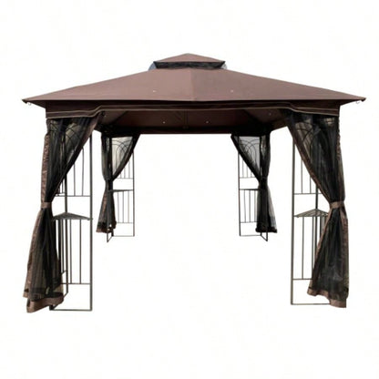 10x10 Outdoor Patio Gazebo Canopy Tent With Ventilated Double Roof And Mosquito netDetachable Mesh Screen On All SidesSuitable Lawn, Garden, Backyard and Deck, Brown Top