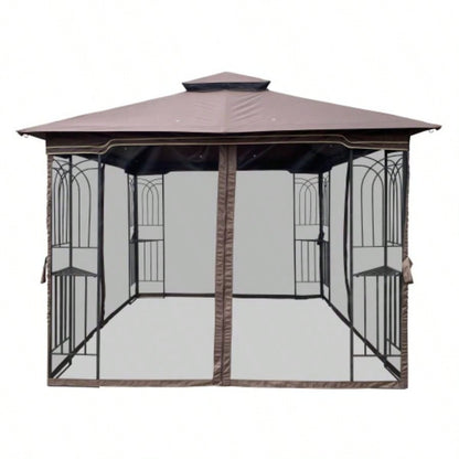 10x10 Outdoor Patio Gazebo Canopy Tent With Ventilated Double Roof And Mosquito netDetachable Mesh Screen On All SidesSuitable Lawn, Garden, Backyard and Deck, Brown Top